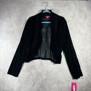Sunny Leigh Cardigan jacket Womens XL Black Velvet Ruffle Open Front Holiday NEW
